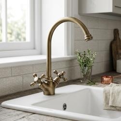 Aquanello Heritage Ascot Classic Kitchen Nostalgic Kitchen Faucet in Bronze with Round Spout BN-4003-HA